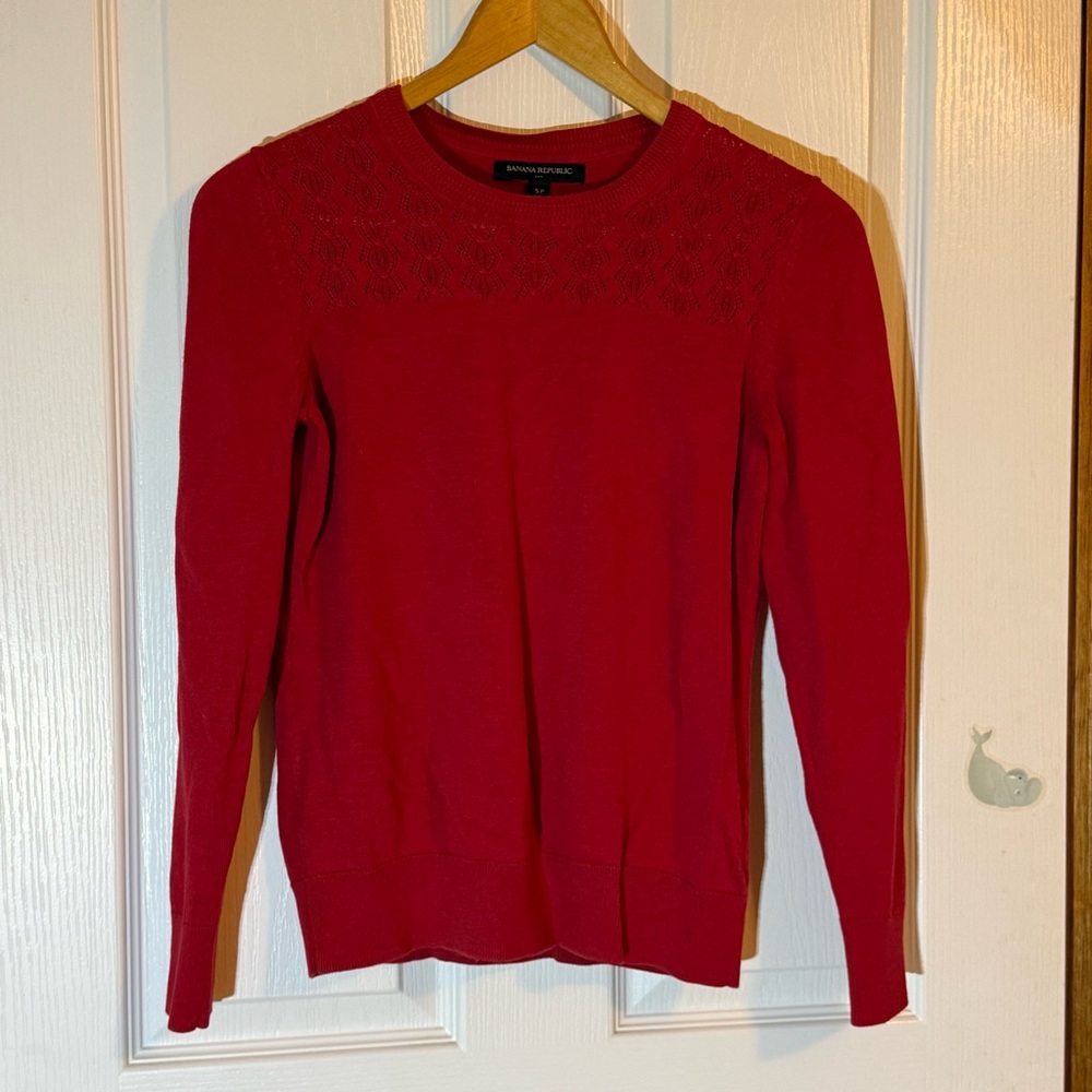 Banana Republic Red Pointelle Crewneck Sweater Small Petite